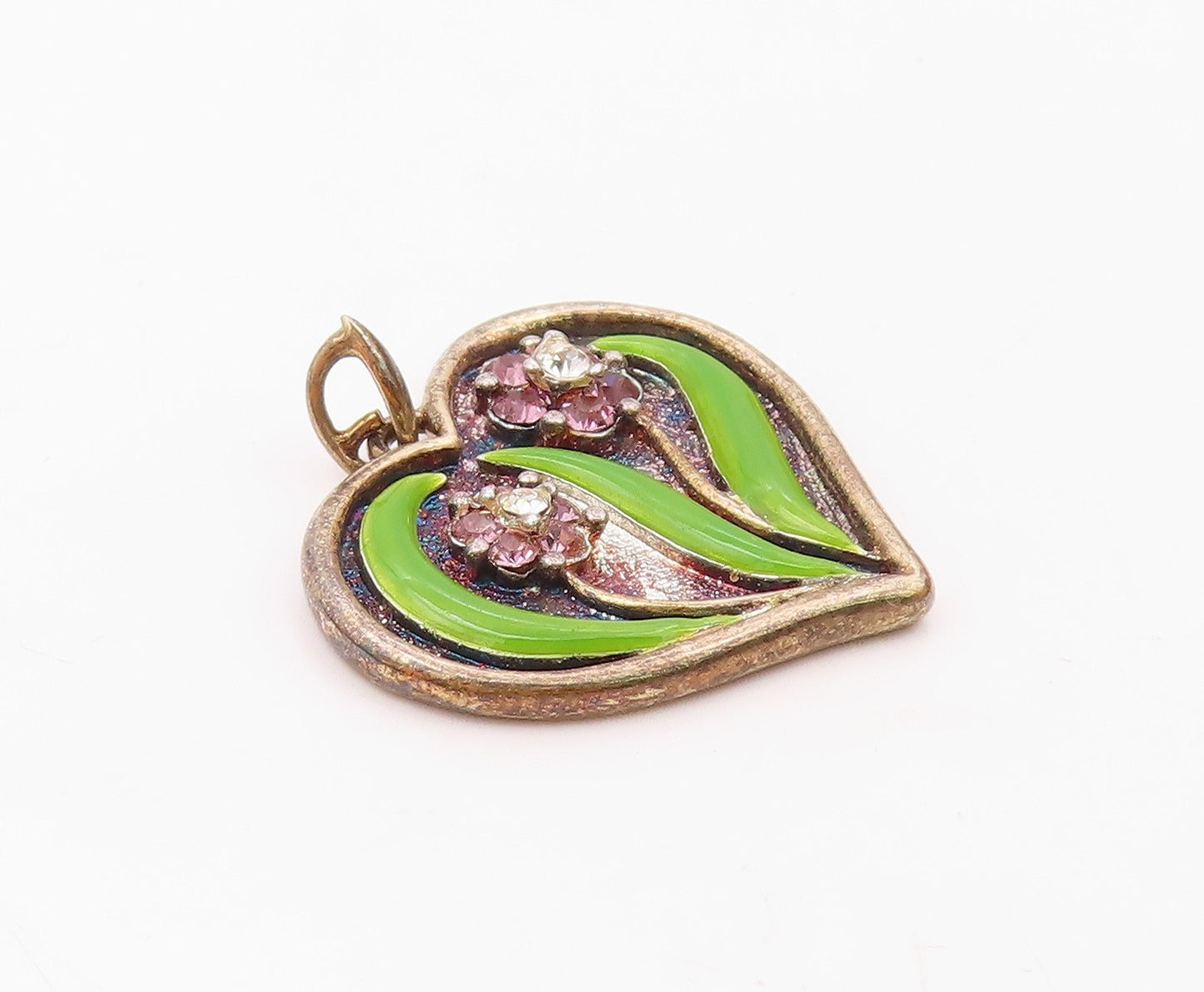 LENOX 925 Silver  Vintage Topaz & Enamel Floral Love Heart Pendant  PT15723