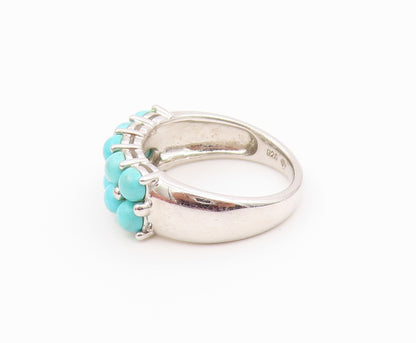 925 Sterling Silver Vintage Ring Cabochon Turquoise Double Row  Sz 6  RG36543