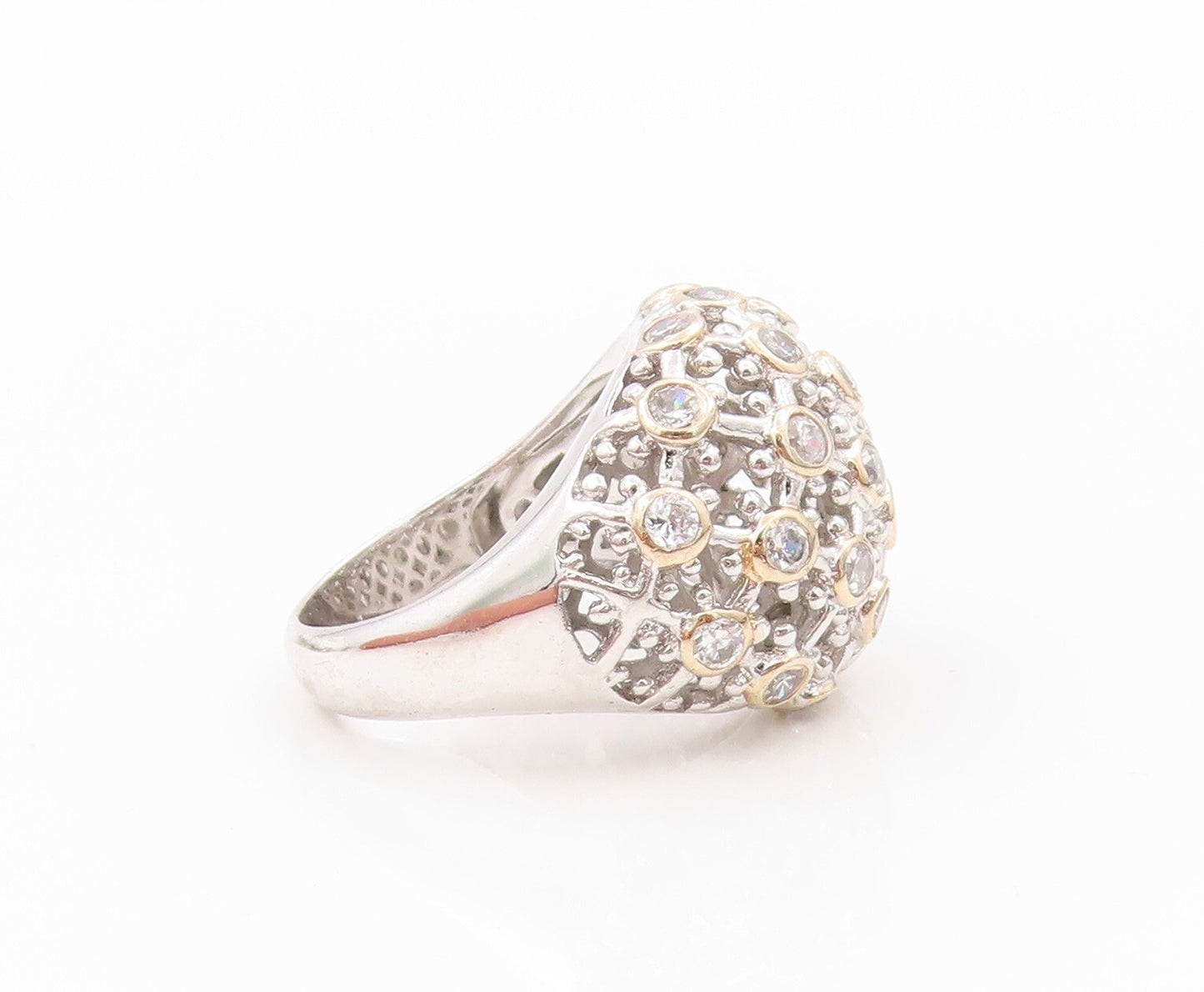925 Sterling Silver Vintage Ring Cutout Spider Web CZ Design  Sz 7  RG31838