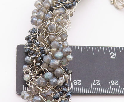 925 Sterling Silver Vintage Necklace ANNALISE Brutalist Gemstone Beads  NE4601