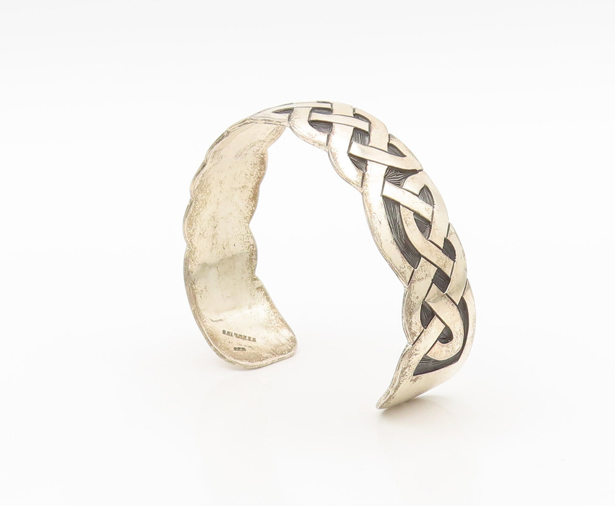 925 Sterling Silver  Vintage Brutalist Breaded Etched Cuff Bracelet  BT10148