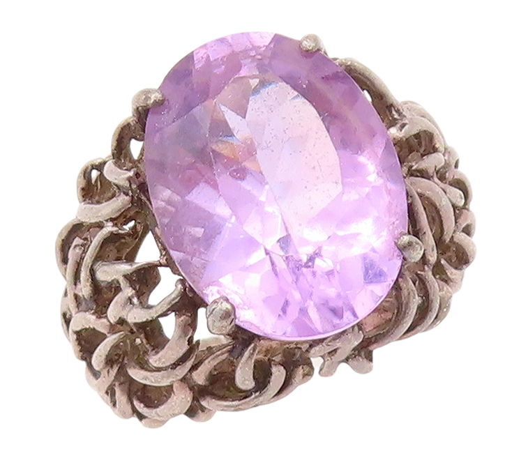 925 Sterling Silver Vintage Ring Dark Tone Brutalist Woven Amethyst Sz 5 RG31425