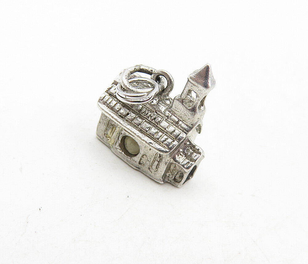 925 Sterling Silver  Vintage Petite Church House Motif Drop Pendant  PT6818
