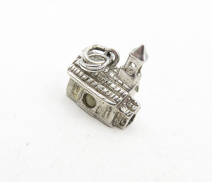 925 Sterling Silver  Vintage Petite Church House Motif Drop Pendant  PT6818
