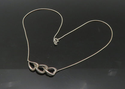 925 Sterling Silver  Vintage Genuine Diamonds Hearts Chain Necklace  NE3619
