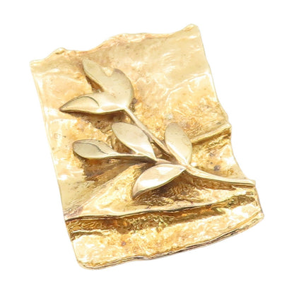 925 Sterling Silver Vintage Brooch Pin Gold Plated HADASSAH Leaf Frame  BP12176