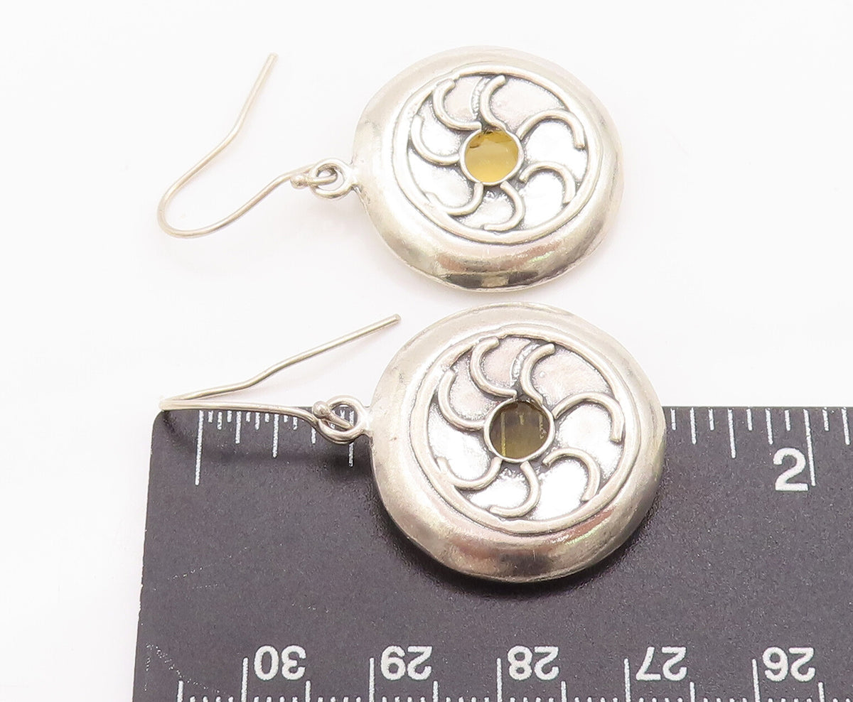 925 Sterling Silver Vintage Earrings Dangling Solid Carved Car Wheel   EG13041