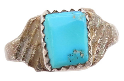 925 Sterling Silver Vintage Ring NAVAJO Blue Turquoise Etched Band  Sz 7 RG33519