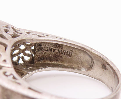 925 Sterling Silver Vintage Ring Smoky Quartz Statement Band  Sz 7  RG36421