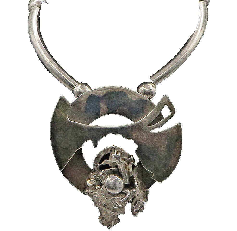 925 Sterling Silver  Vintage Shiny Modernist Sculpted Chain Necklace  NE2554