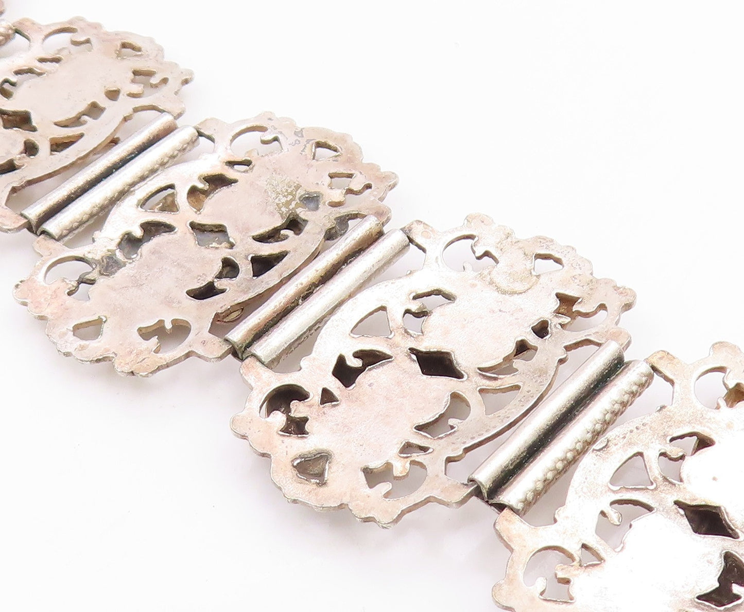 925 Sterling Silver Vintage Bracelet Modernist Marine Life Motif Link  BT12071