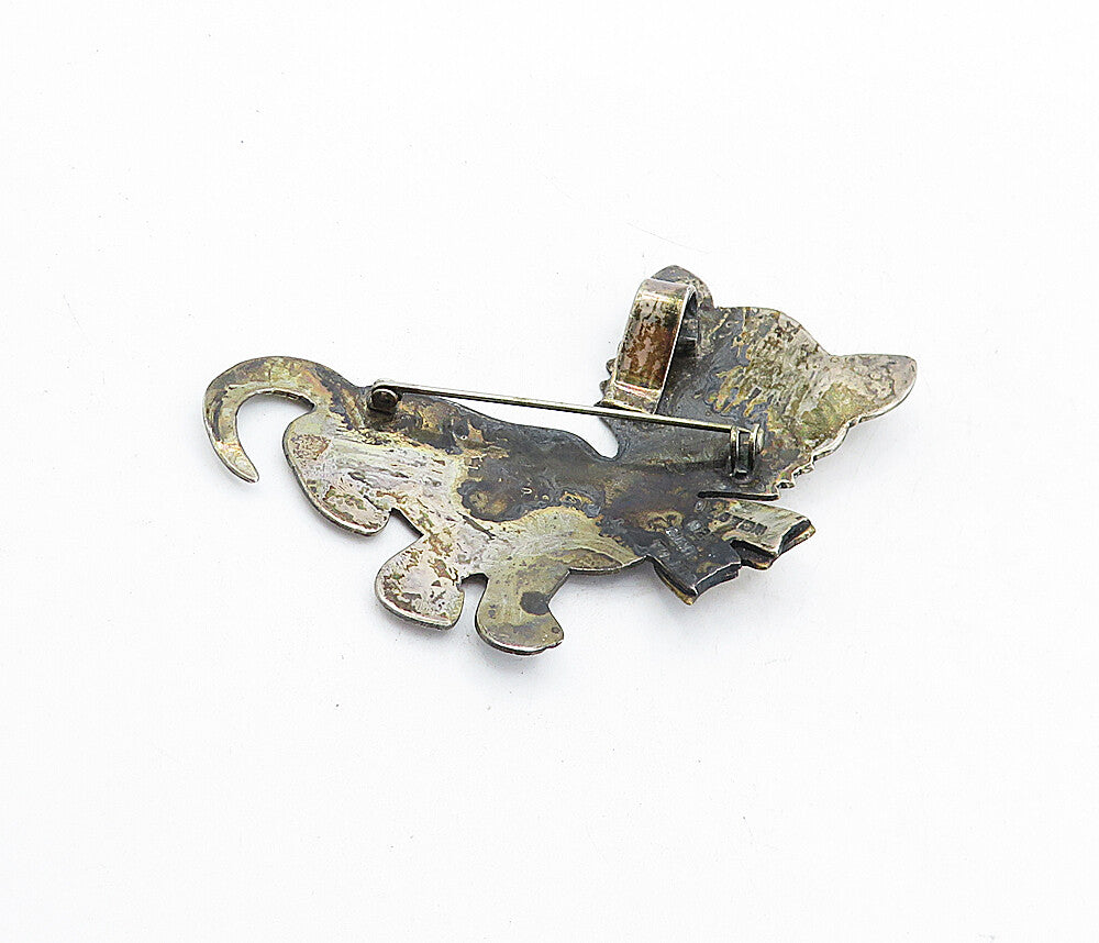 MEXICO 925 Sterling Silver  Vintage Two Tone Kitten Motif Brooch Pin  BP1901