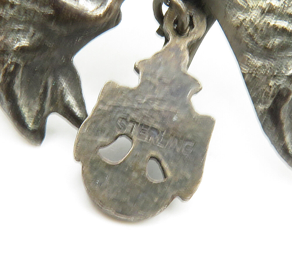 925 Sterling Silver Vintage Oxidized United States Navy Dogs Brooch Pin BP6475
