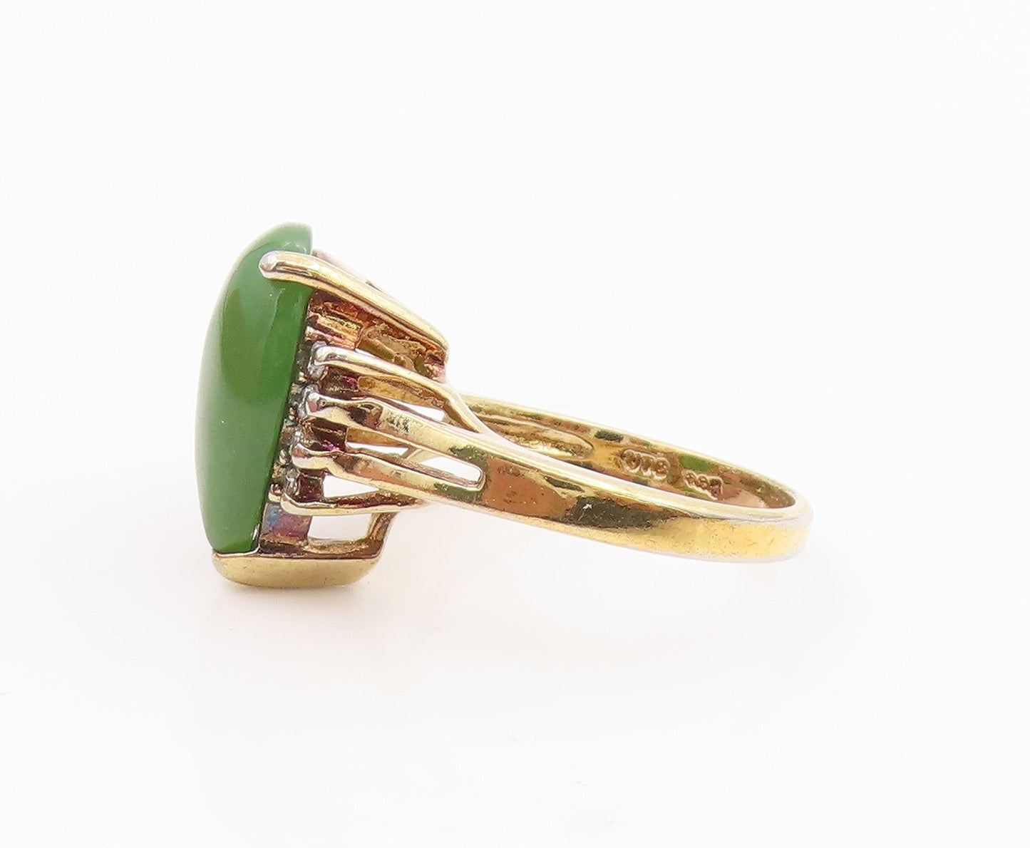 925 Sterling Silver Vintage Ring Gold Plated Pear Cut Jade Band  Sz 7  RG35615