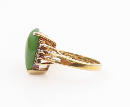 925 Sterling Silver Vintage Ring Gold Plated Pear Cut Jade Band  Sz 7  RG35615