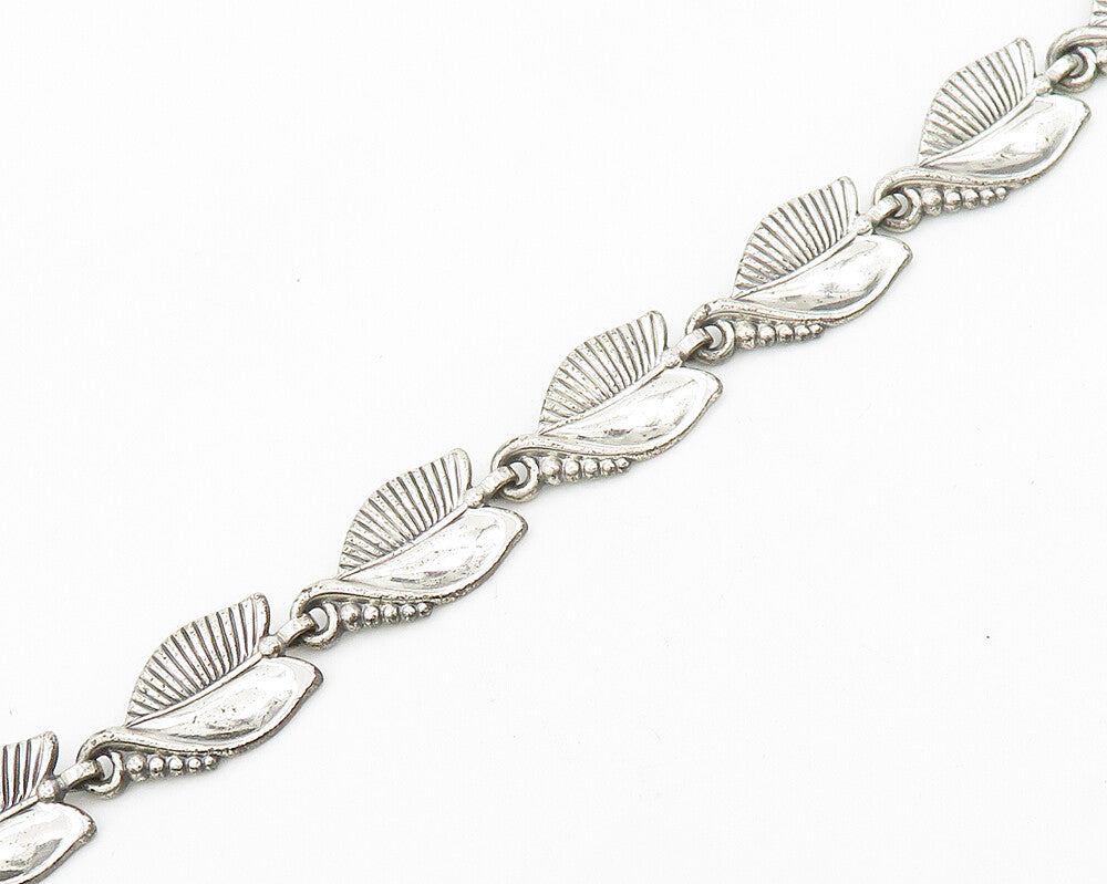 DANECRAFT 925 Silver   Vintage Shiny Floral Leaf Motif Chain Necklace  NE3291