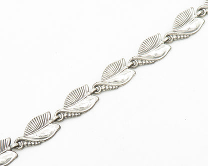 DANECRAFT 925 Silver   Vintage Shiny Floral Leaf Motif Chain Necklace  NE3291