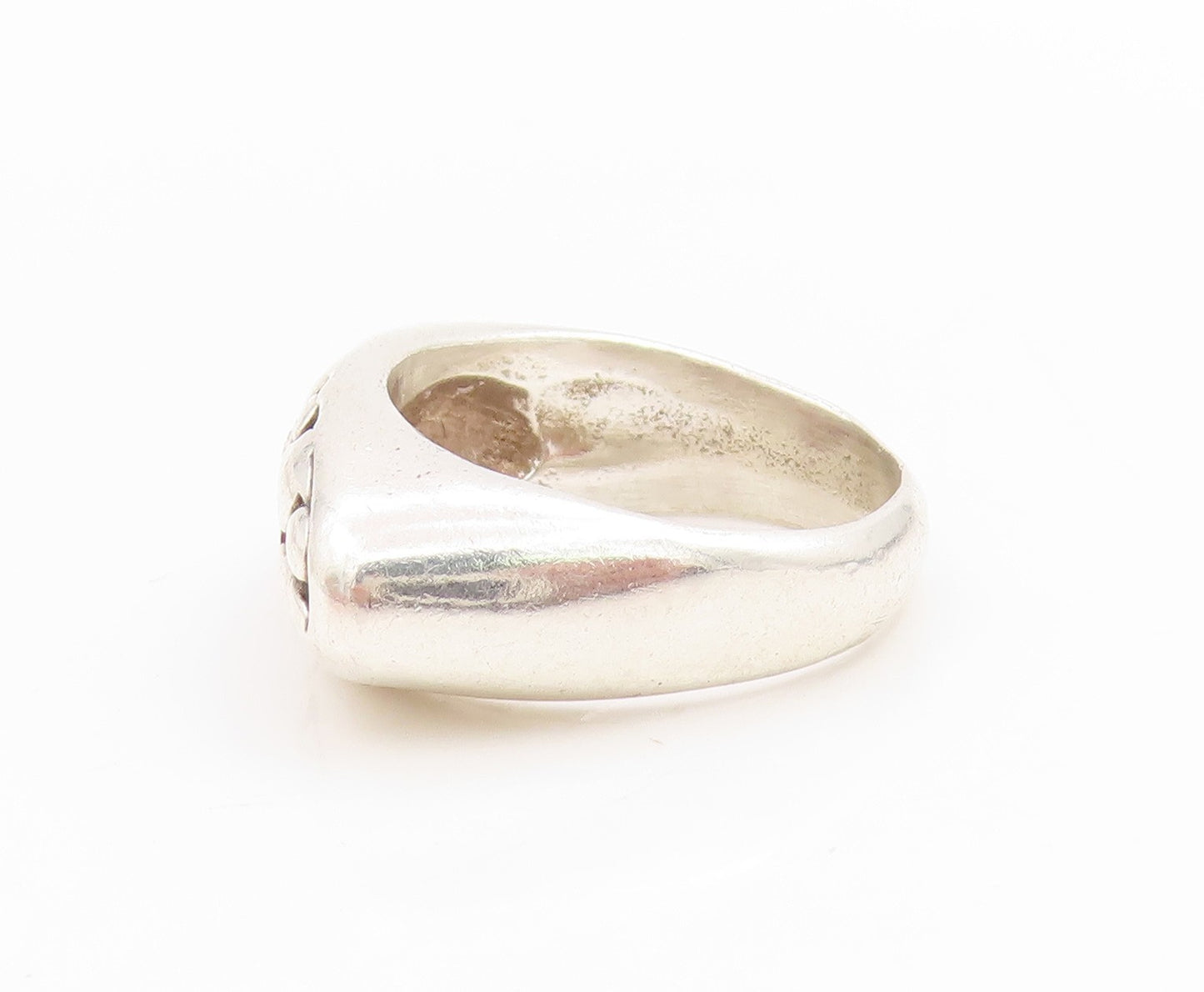 925 Sterling Silver Vintage Ring CZ Inset Textured Signet Band  Sz 5.5  RG33973
