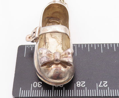 925 Sterling Silver Vintage Necklace Solid 3D Cutout Shoe With Bow  NE4387
