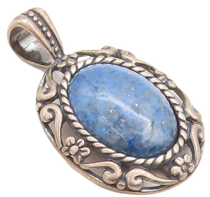 925 Sterling Silver Vintage Pendant CAROLYN POLLACK Swirly Carved Gem  PT23684