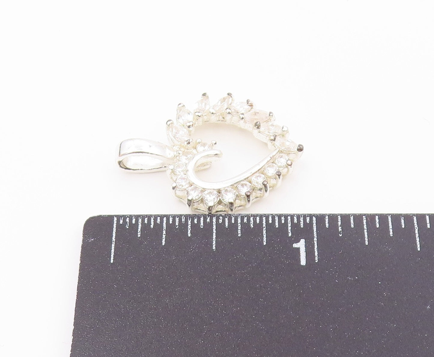 925 Sterling Silver  Sparkling White Topaz Open Love Heart Pendant  PT8845