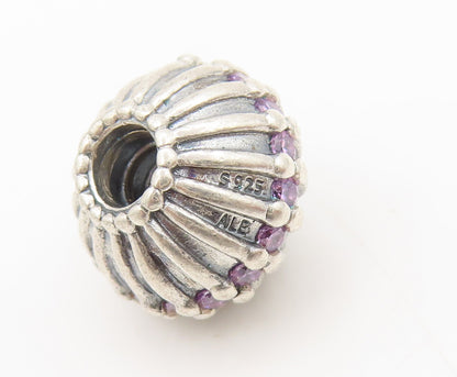 PANDORA 925 Sterling Silver  Vintage Solid Purple Stone Bead Pendant  PT22376