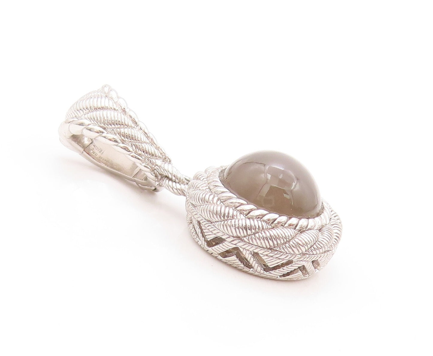 925 Sterling Silver Vintage Pendant JUDITH RIPKA Rope Carved Cat's Eye  PT23942