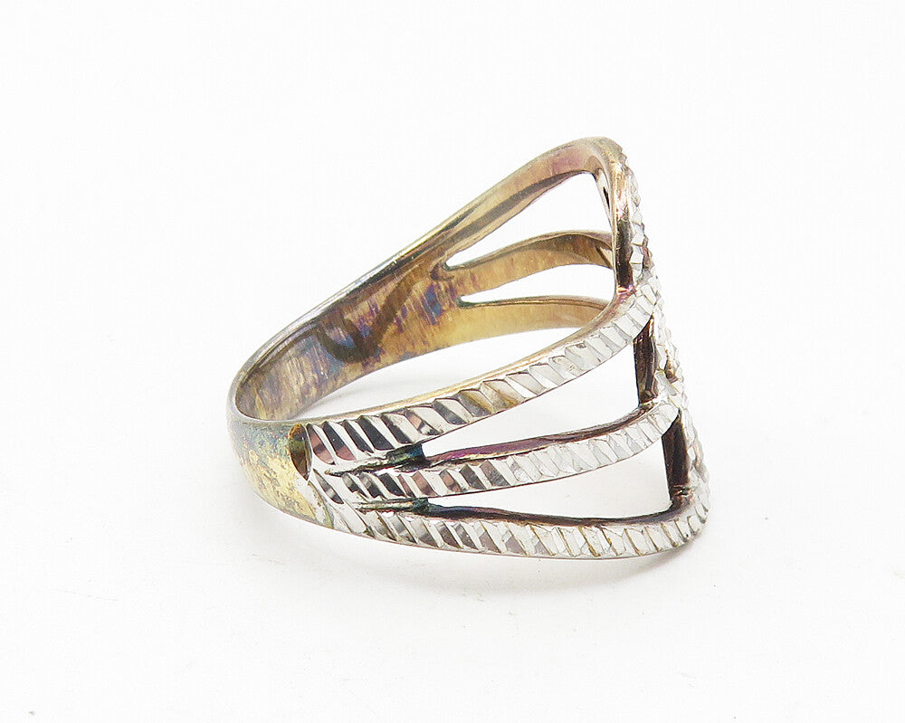 925 Sterling Silver  Vintage Shiny Diamond Cut Split Band Ring Sz 6  RG11283