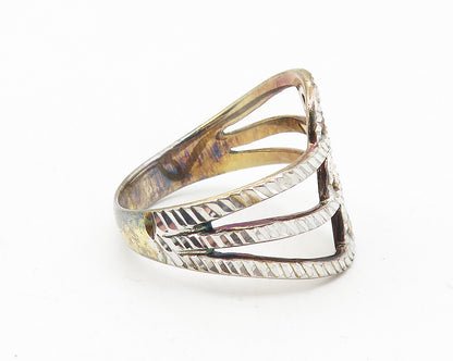 925 Sterling Silver  Vintage Shiny Diamond Cut Split Band Ring Sz 6  RG11283