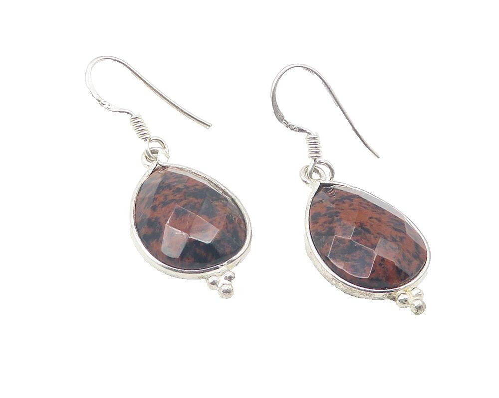 925 Sterling Silver  Vintage Faceted Jasper Tear Drop Earrings  EG6206