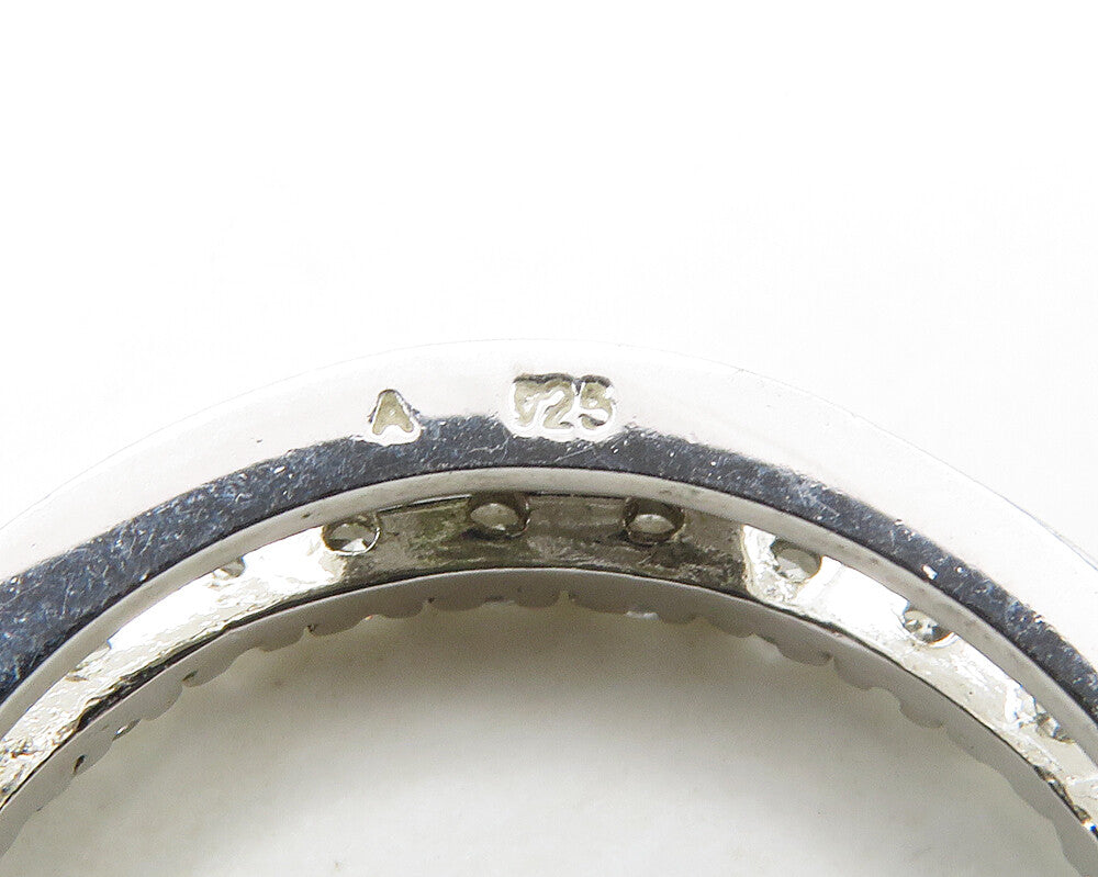 925 Sterling Silver  Vintage Shiny Cubic Zirconia Open Circle Pendant  PT14057