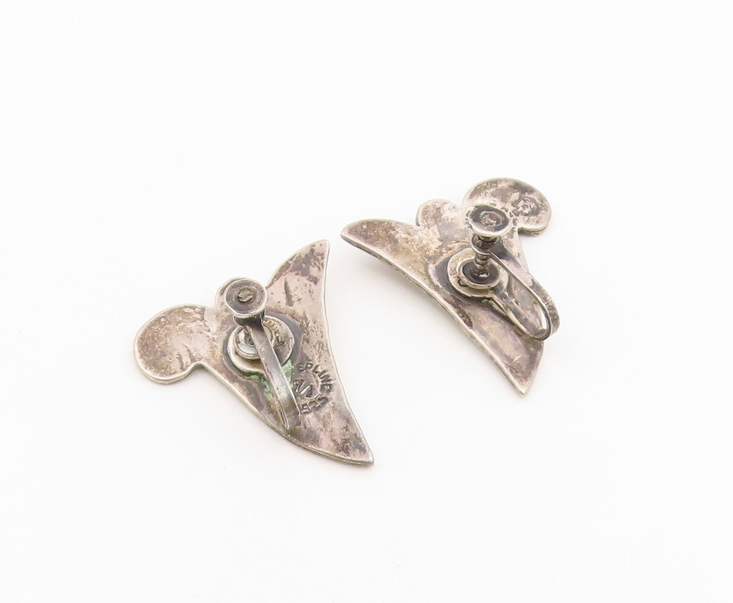 925 Sterling Silver Vintage Earrings TAXCO MEXICO Floral Leaf Screw Back EG14480