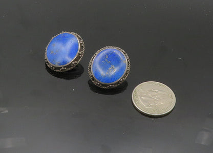 WOODS 925 Sterling Silver  Vintage Lapis Lazuli Twist Drop Earrings  EG10264