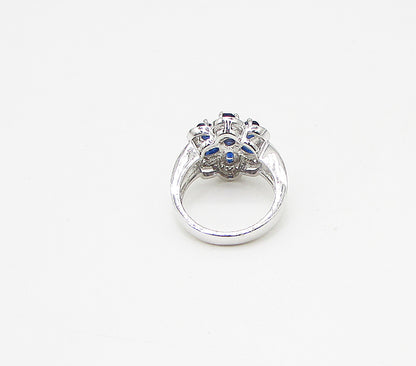 925 Silver  Blue Topaz & White Cubic Zirconia Floral Cocktail Ring Sz 7  RG3437