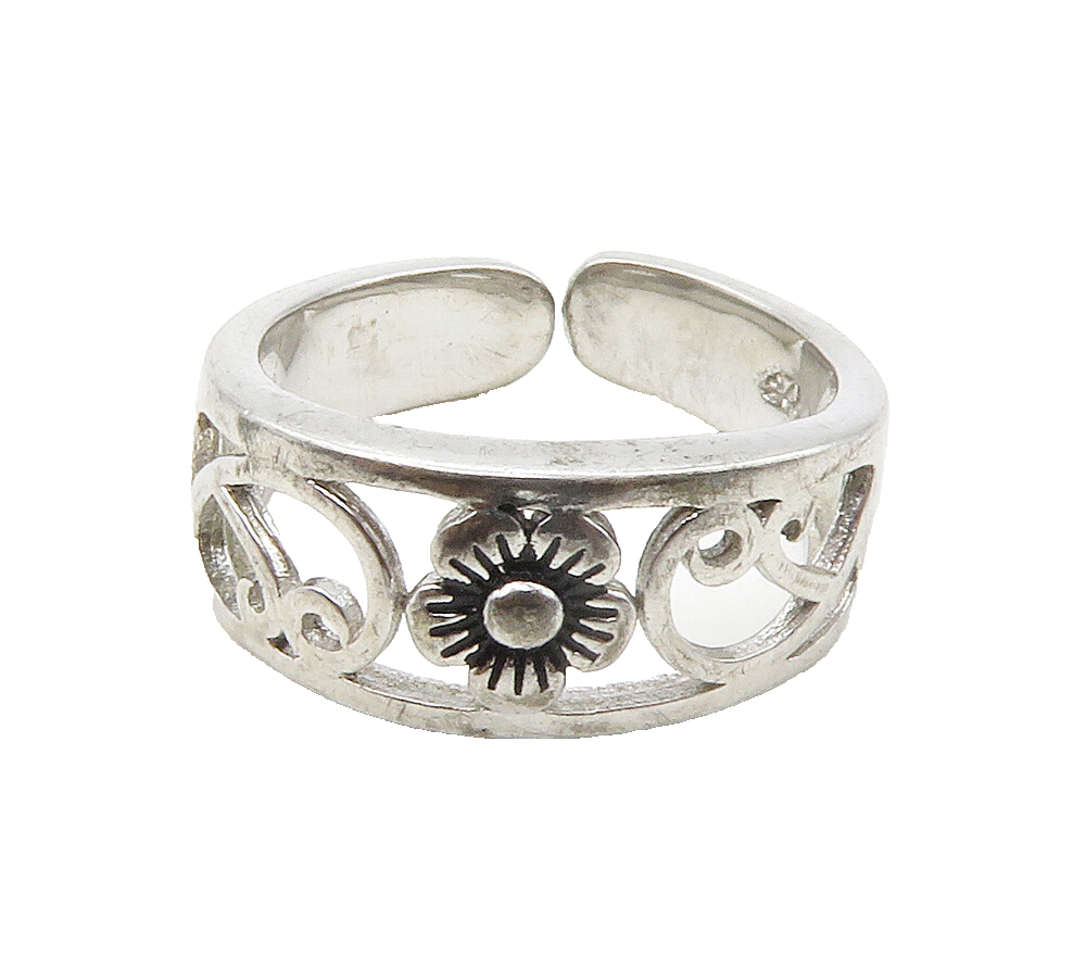 925 Sterling Silver  Petite Floral Swirl Vine Motif Band Ring Sz 4  RG16735