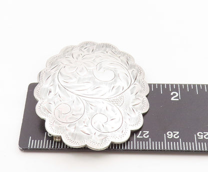 925 Sterling Silver Vintage Brooch Engraved Swirly Floral Scalloped Pin  BP12106