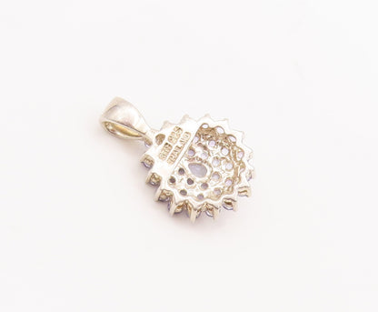 925 Sterling Silver Vintage Pendant Tanzanite Beaded Small Flower  PT22552