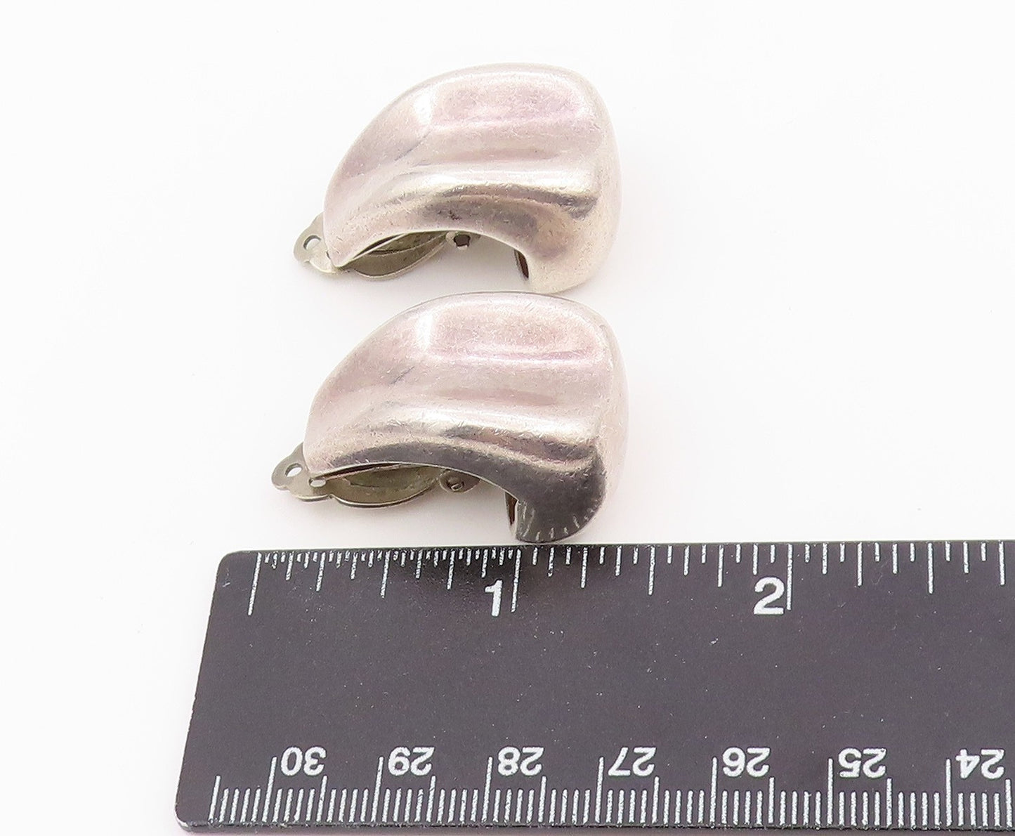 925 Sterling Silver Vintage Earrings Modernist Solid Sculptural Clip On  EG14465