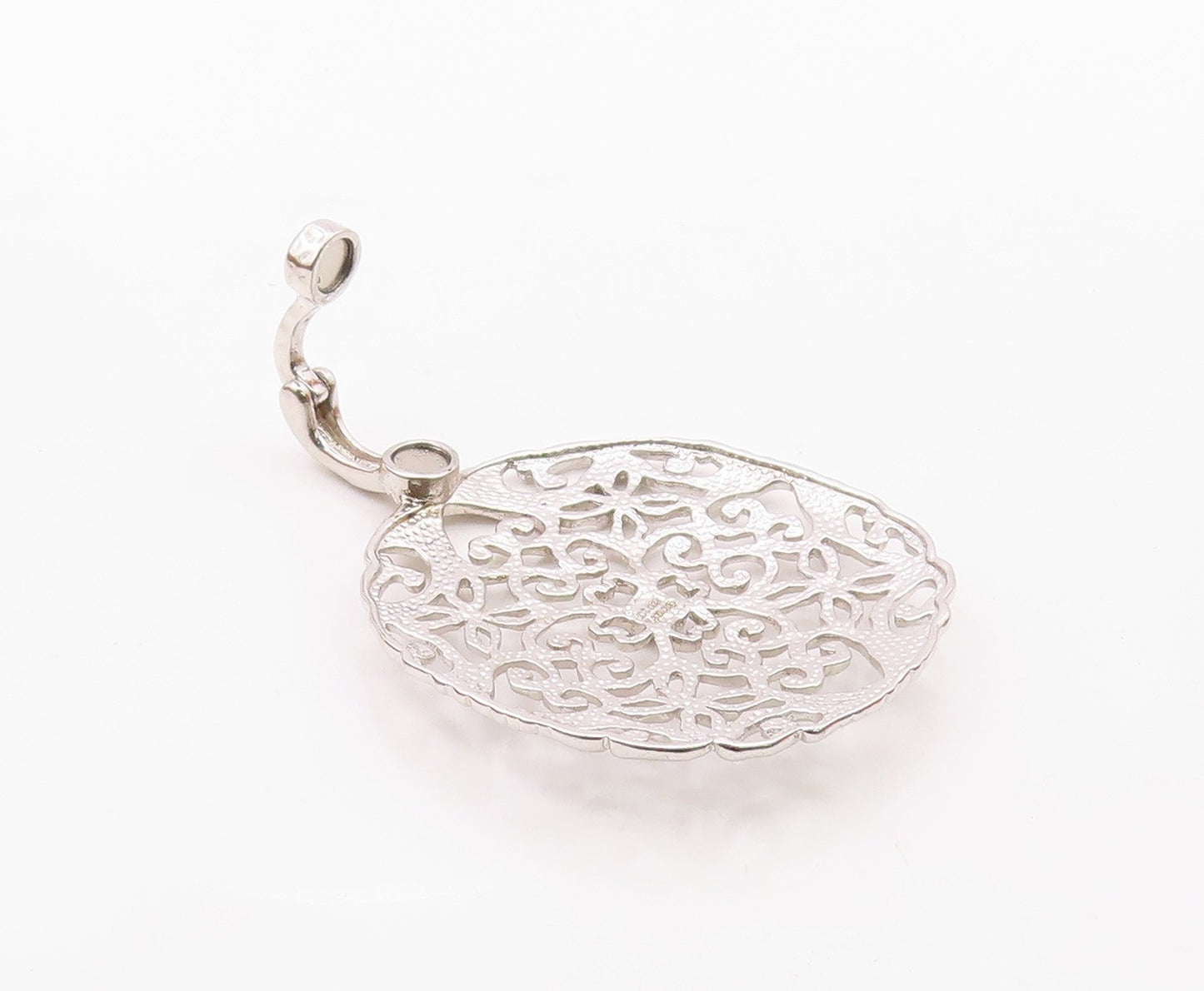 925 Sterling Silver  Vintage Shiny Floral Love Heart Pattern Pendant  PT19098