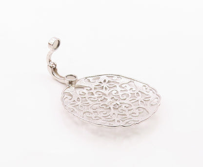925 Sterling Silver  Vintage Shiny Floral Love Heart Pattern Pendant  PT19098