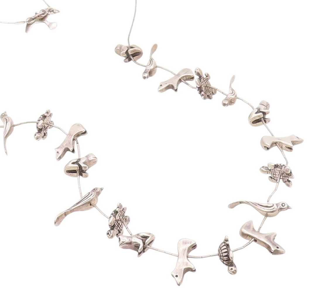 Solid Silver Vintage Necklace Designer Dark Tone Animal Kingdom  NE4460