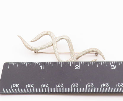 925 Sterling Silver  Vintage Textured Wavy Crisscross Brooch Pin  BP9636