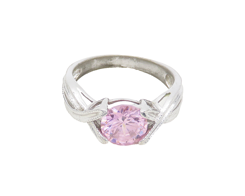 925 Sterling Silver  Pink Cubic Zirconia Ribbon Split Band Ring Sz 7.5 RG19126
