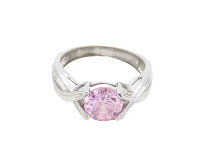 925 Sterling Silver  Pink Cubic Zirconia Ribbon Split Band Ring Sz 7.5 RG19126