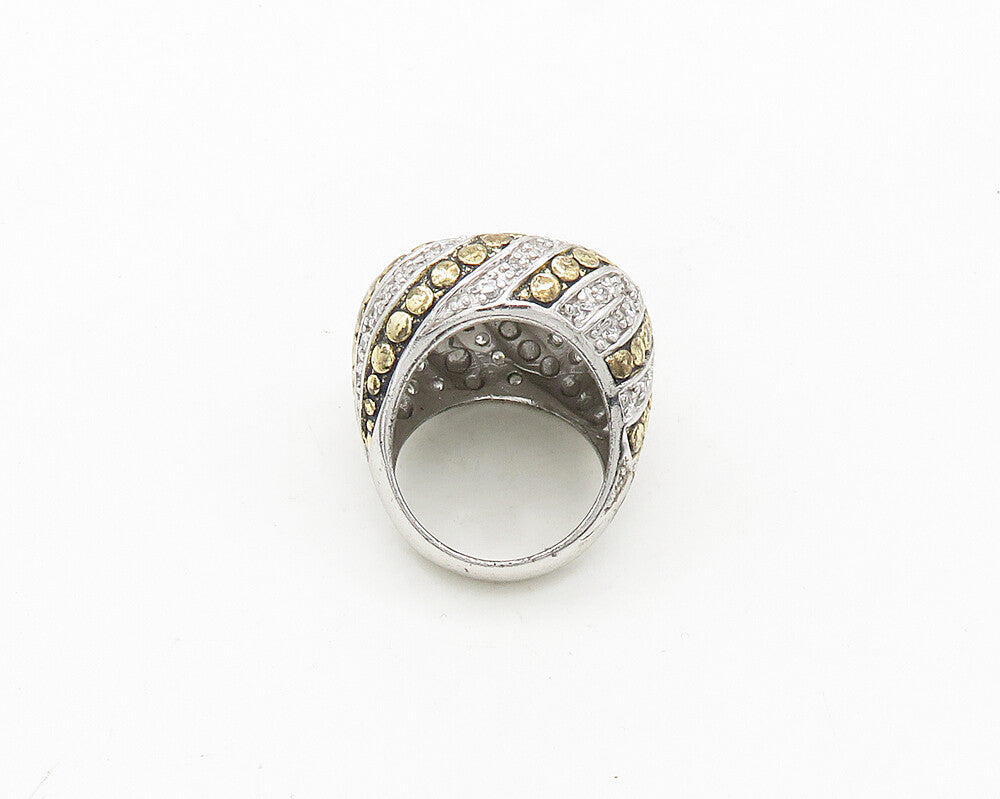 925 Sterling Silver  Vintage Topaz 2 Tone Striped Cocktail Ring Sz 6  RG19841