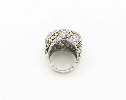 925 Sterling Silver  Vintage Topaz 2 Tone Striped Cocktail Ring Sz 6  RG19841