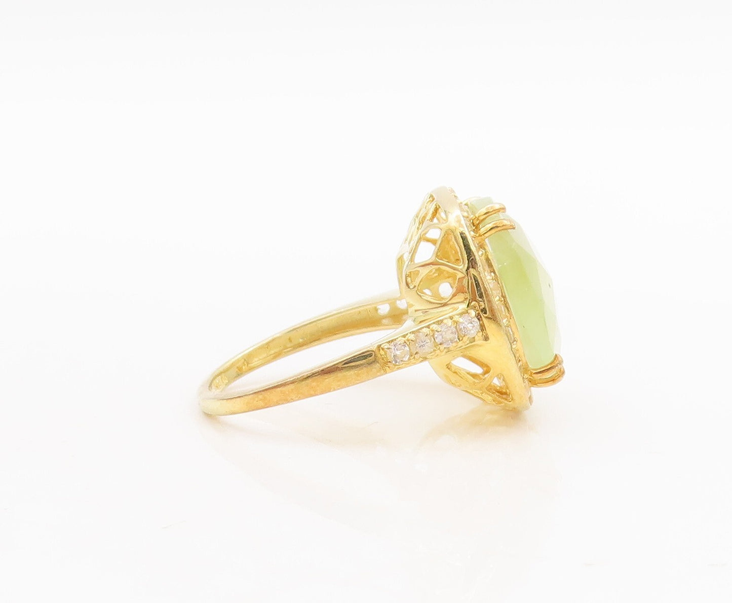 925 Sterling Silver Vintage Ring Gold Plated CZ & Green Gemstone  Sz 7  RG29033