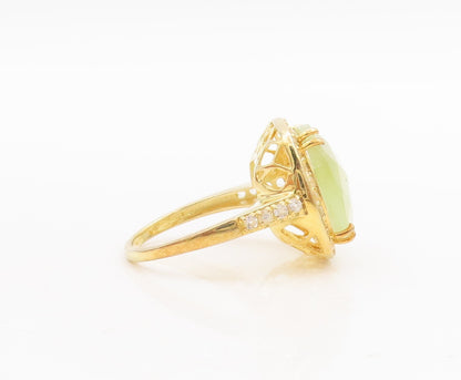 925 Sterling Silver Vintage Ring Gold Plated CZ & Green Gemstone  Sz 7  RG29033