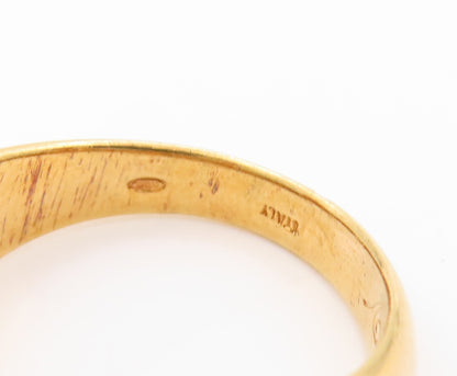 925 Sterling Silver Vintage Ring Gold Plated Domed Grooved Design  Sz 9  RG32817
