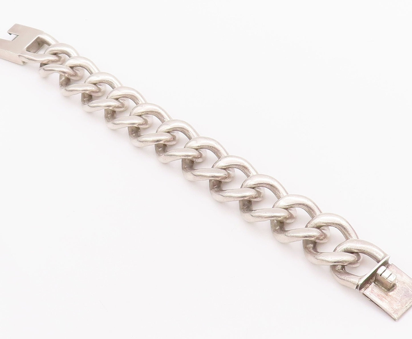 925 Sterling Silver Vintage Bracelet ZINA Heavy Large Curb Chain Carved  BT10477